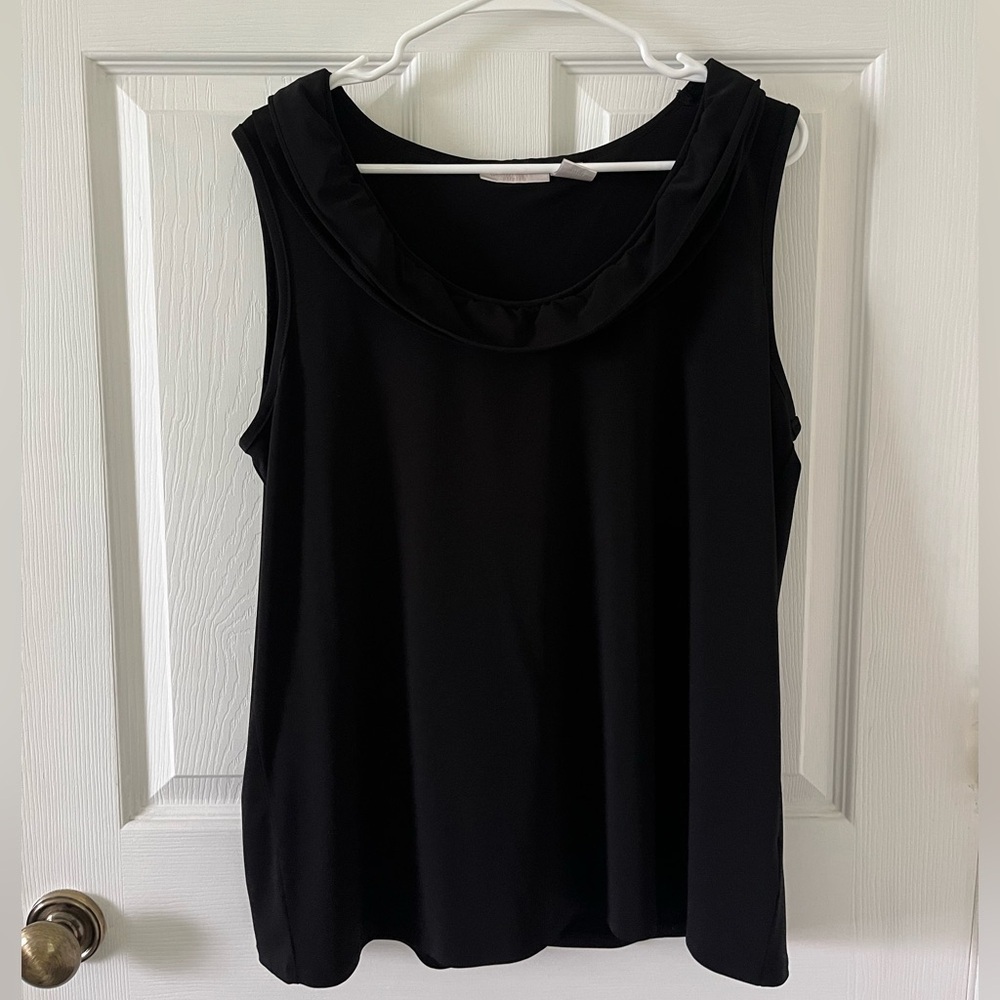 Worthington Black Sleeveless Top with Draped Collar Detail